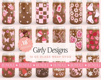 Girly Libbey Glass Can Wrap SVG Bundle, Cup SVGs for Cricut & Silhouette, 16oz Wrap SVG Designs, Silhouette Cameo, Cup Designs Vinyl, PNG