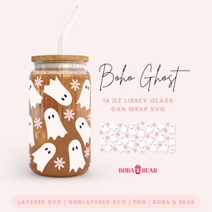 Boho Ghost Libbey Glass Can Wrap SVG - Halloween 16oz (Digital File)