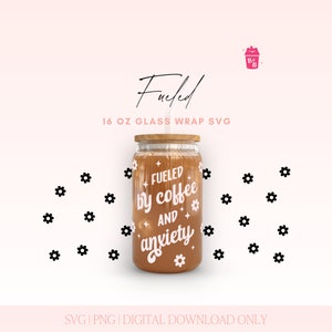 Archivo de corte de lata de vidrio, diseños de vidrio de Libbey, envoltura de lata de vidrio Svg para taza de 16 oz, vaso de café helado Svg, cita sarcástica divertida sobre café