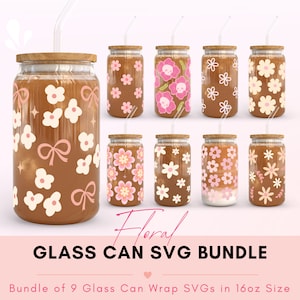 Floral Glass Can SVG Bundle: 16oz Libbey Designs