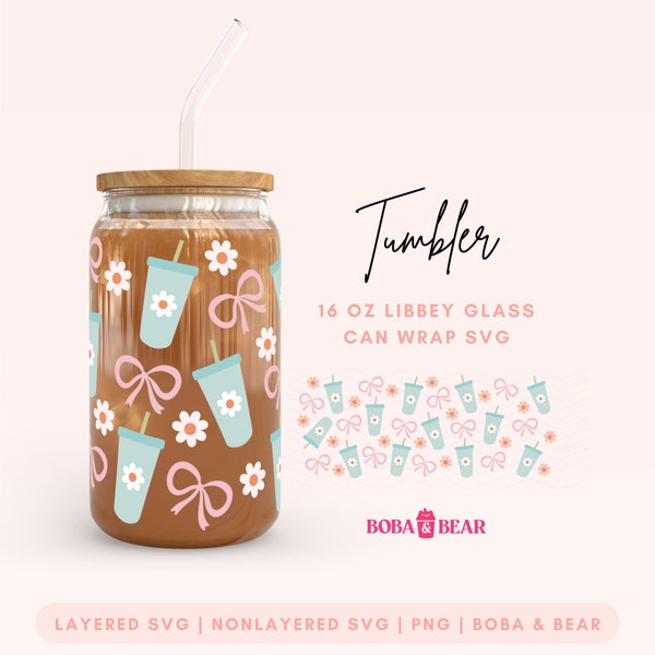 Tumbler Glass Svg, Flower Glass Can Cutfile, 16oz Libbey Wrap, Glass Coffee Cup Designs, Soft Girl Svg Png