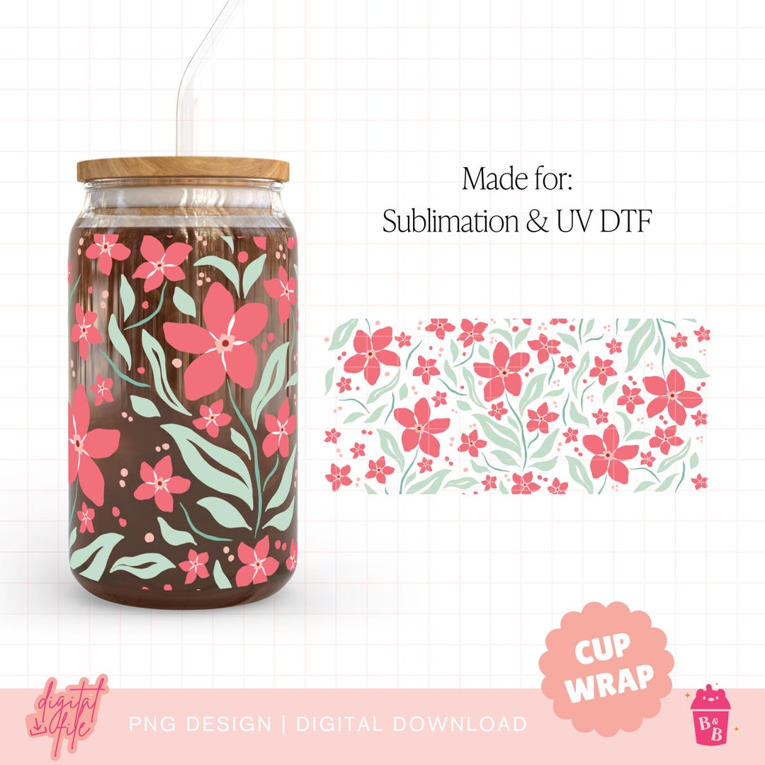 Spring Floral Libbey Glass Can Wrap PNG (digital Download) - Etsy