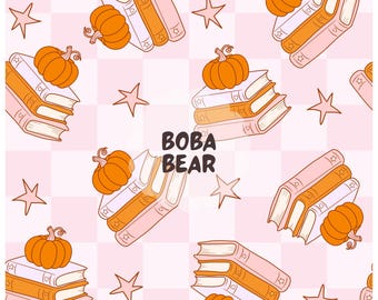 Fall Bookish Seamless Pattern: Pumpkins & Books PNG (Digital Download)