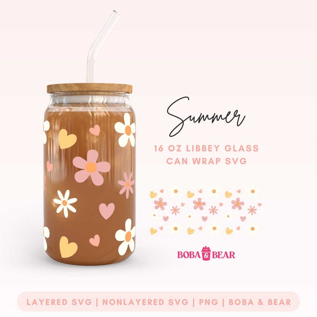 Summer Cup Svg, Flowers Glass Can Svg, Cut File for Cricut, 16 Oz Glass ...