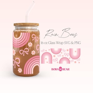 Rainbow Bows 16oz Glass Can Wrap: Girly Cutfile (SVG & PNG)
