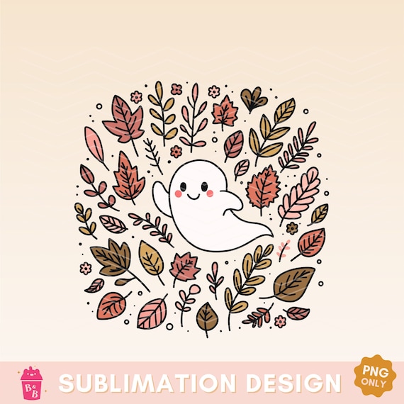Halloween PNG, Hand Drawn Cute Ghost, Autumn Sublimation Design, Fall PNG, Fall Leaves, Halloween Shirt PNG Designs, Cute Ghoul Shirt Png