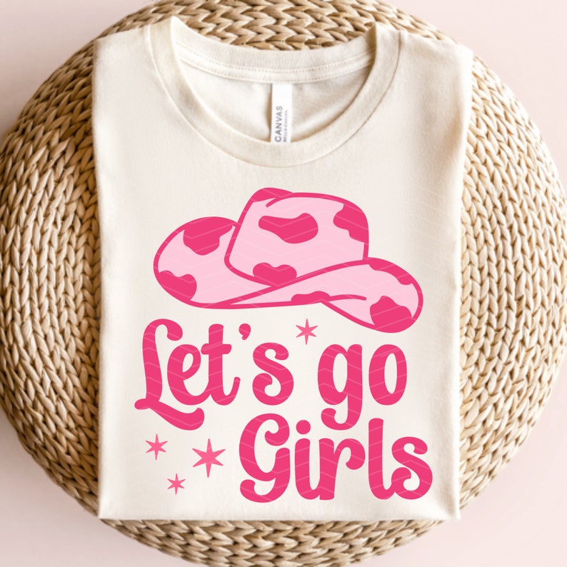 Vector de Retro Pink Cowgirl boot. Let's go girls quotes. Cowboy