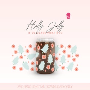 Christmas Glass Can SVG Wrap: Holiday Tree Design (Digital Download)