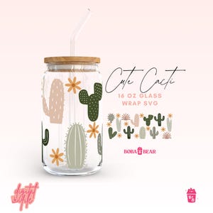 Arquivo de corte de lata de vidro de cacto, designs Libbey Svg, Boho Libbey Svg, lata de vidro Boho Svg, Western Libbey Glass svg, Boho Cactus Svg, copos de cerveja svg