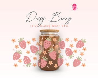 Strawberry Glass Can Wrap SVG: 16oz Libbey Cup (Digital Download)