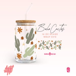 Arquivo de corte de lata de vidro de cacto, designs Libbey Svg, Boho Libbey Svg, lata de vidro Boho Svg, Western Libbey Glass svg, Boho Cactus Svg, copos de cerveja svg