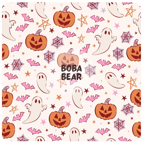 Halloween Seamless Pattern: Pumpkins, Ghosts Fabric Sublimation (PNG Digital Download)