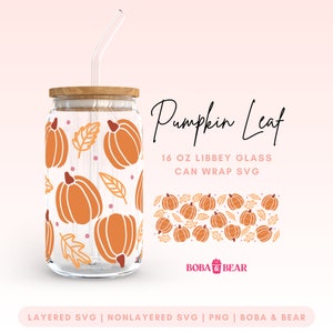 Pumpkin 16oz Libbey Glass Can Wrap SVG - Fall Autumn Design