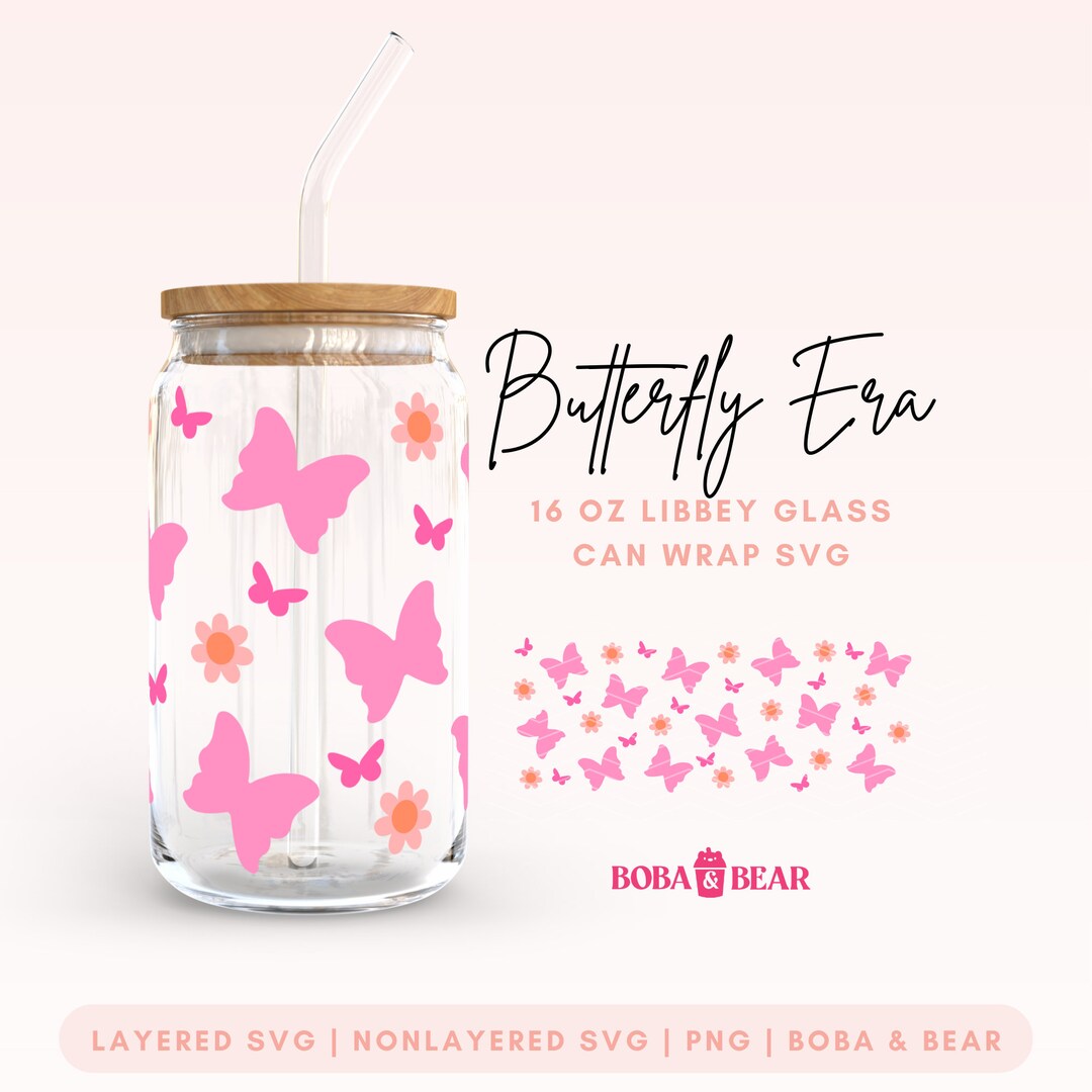 Butterfly Libbey Glass Svg, 16oz Glass Can Wrap, Boho Glass Can Svg ...