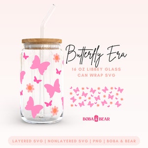 Farfalla Libbey Glass Svg, Lattina di vetro da 16 once, Boho Glass Can Svg, Tazza di vetro Svg, Libbey Svg 16oz, Butterfly Beer Can Glass Svg