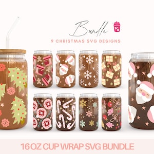 Weihnachts Libbey svg 9er Bündel, Weihnachtsglasdosen Bundle, Libbey Glass Wrap, Weihnachts Libbey Wrap svg, Boba und Bear Cricut Cut Files