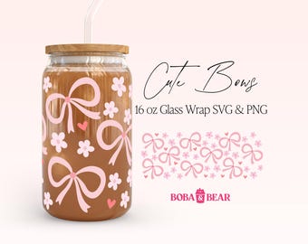 Schleifen Can Cup Wrap, Girly Libbey Glass Can Wrap, Bögen Glass Can Cutfile, 2025 Trendy Cute Cup Wrap Design