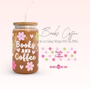 Fichier de découpe de canette de verre livresques, emballage de livres et de café pour Libbey 16 oz, emballage de canette de bière pour amateur de livres, format de tasse en verre de lecture Svg