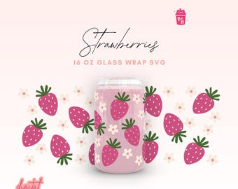Strawberry Glass Can Wrap SVG: 16oz Libbey Cup Design (Digital Download)