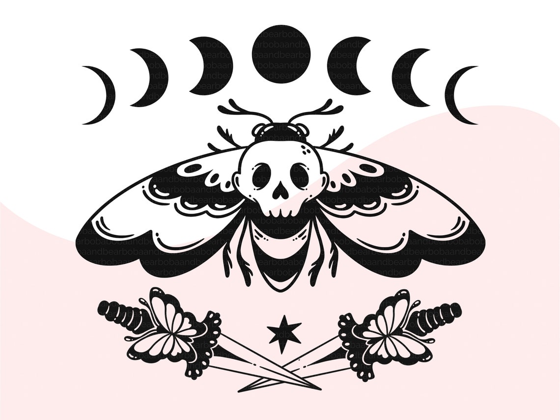 Skull Moth PNG Moon Phases Png Gothic Png for Shirt Etsy