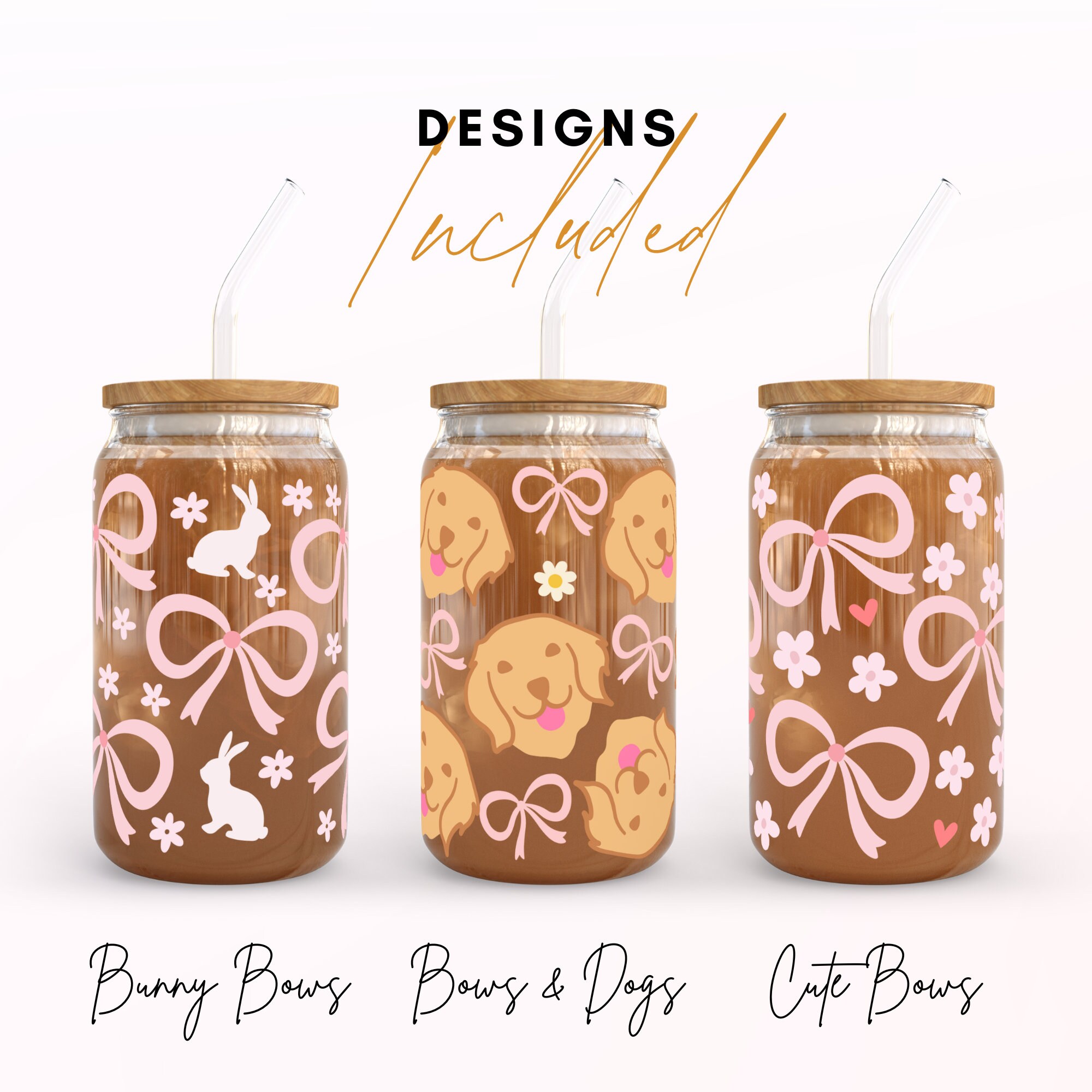 Bows Glass Can Wrap SVG Bundle: 16oz Libbey Designs (digital Download ...