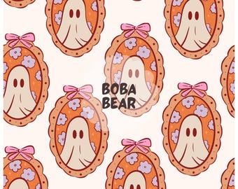 Padrão de Halloween Soft Girl, fantasmas, padrão de repetição sem costura para laços de sublimação de tecido