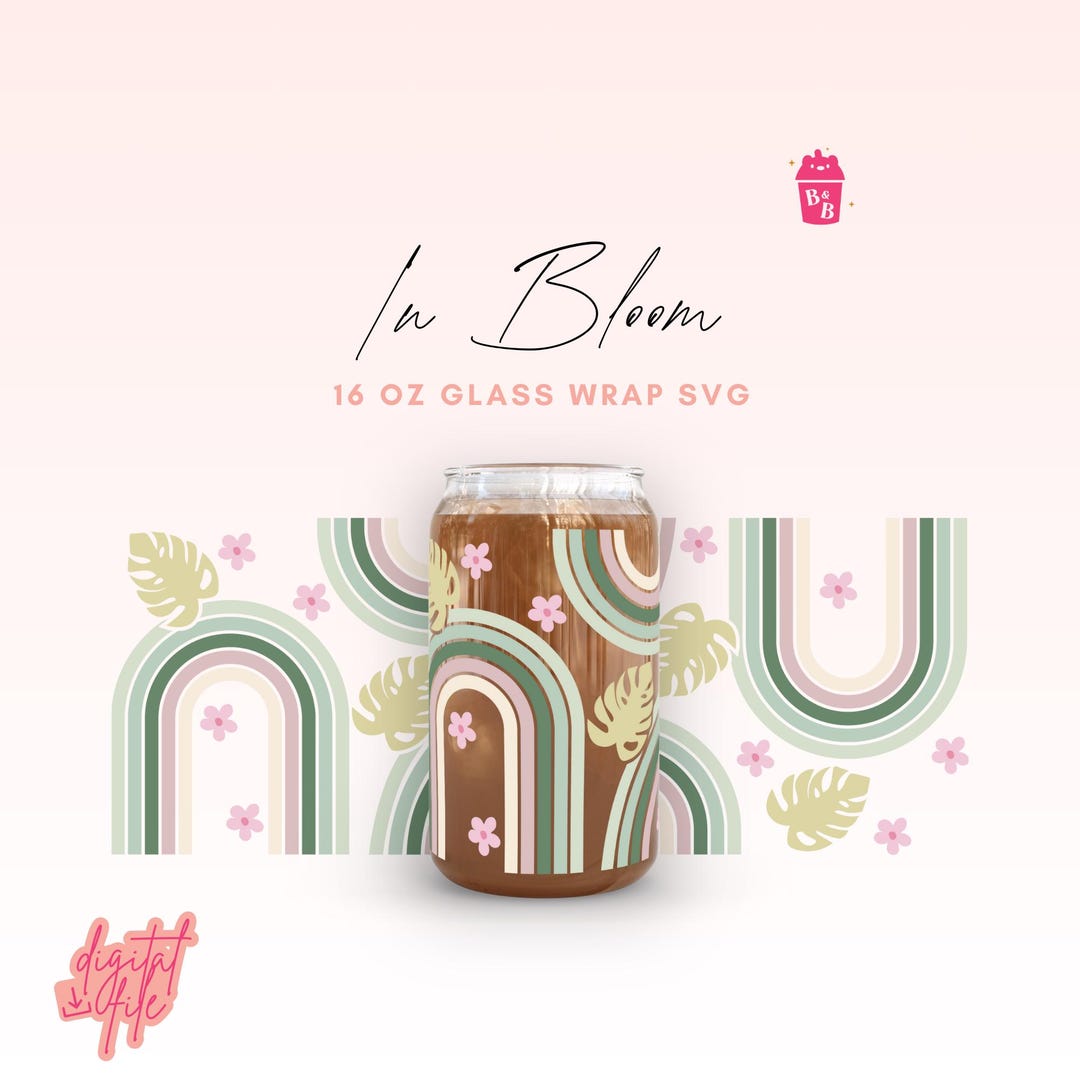 Spring Can Glass Wrap Svg, 16 Oz Cup Wrap Svg, Boho Libbey Glass ...