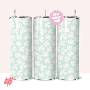 Doves Tumbler Sublimation Design: Aqua Blue Green 20oz PNG Wrap (Digital Download)