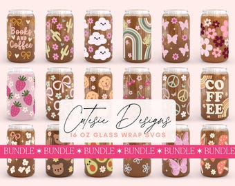 Cute Libbey Glass Can Wrap SVG Bundle, Cup SVGs for Cricut & Silhouette, 16oz Wrap SVG Designs, Silhouette Cameo, Cup Designs Vinyl, PNG