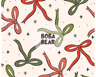 Coquette Christmas Bows Seamless Pattern: Candy Cane Ribbon Digital Paper (PNG Download 12x12")
