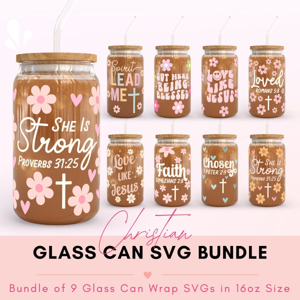 Christian Glass Can Svg Bundle, Libbey Glass Bundle, Libbey Glass Can Bundle, Libbey Svg Bundle, Bible Verse, Libbey Designs