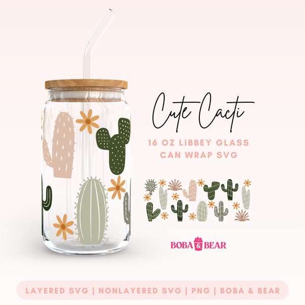 Cactus Glass Can Cutfile, Libbey Svg Designs, Boho Libbey Svg, Boho Glass Can Svg, Western Libbey Glass svg, Boho Cactus Svg, Beer Glasssvg