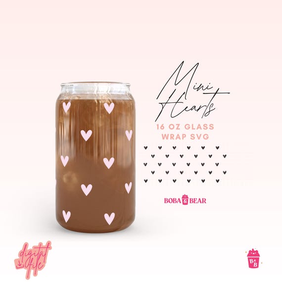 Mini Hearts Glass Can Wrap SVG: Simple Coffee Cup Design (Digital Download)
