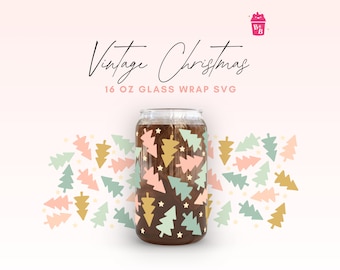 Vintage Christmas Tree Glass Can Wrap SVG: Holiday Design (Digital Download)