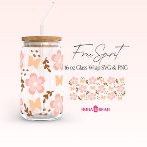 Bierdose Glas SVG, Libbey Glas SVG, Libbey Glas, Boho Glasdose Wrap, Kaffeeglas, Schmetterling Glas Wrap, 16 Unzen Wrap