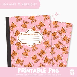 Puede incluir: Una portada de cuaderno de composición rosa con un patrón repetido de personajes de calabaza naranja sosteniendo bolsas de golosinas y el texto "Trick or Treat". El cuaderno tiene una lomo negro y una etiqueta blanca que dice "Composition Book".