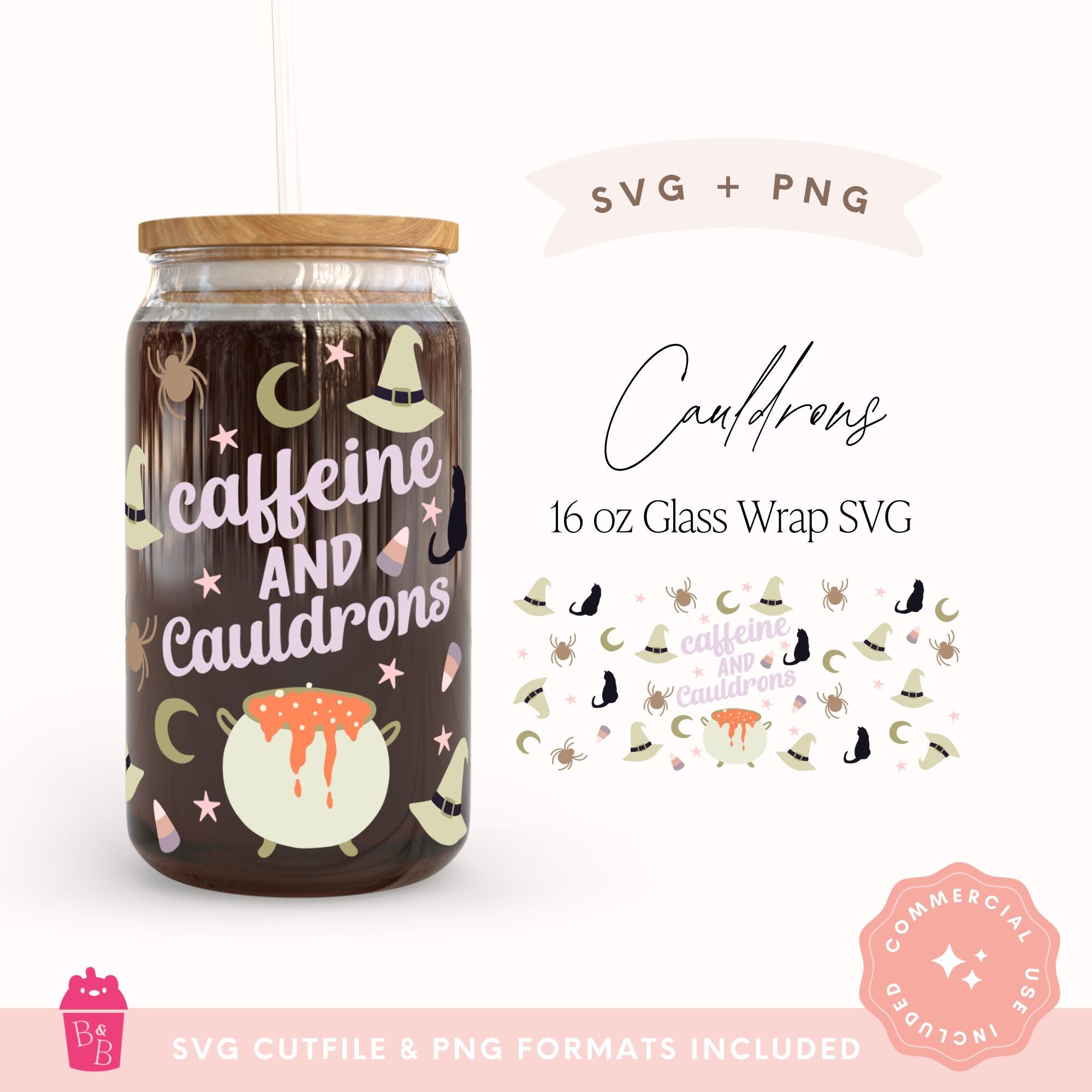 Envoltório de copo Witch Libbey SVG: Designs de citações de café de Halloween (PNG, SVG)