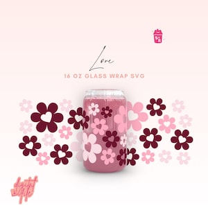 Hart bloem Libbey Svg, hart Libbey Svg, Cup Wraps Valentines Svg, Valentines Can Cup Svg, Boba and Bear Libbey Designs