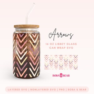 Boho Cup Svg, Boho Pattern Glass Can Svg, File di taglio per Cricut, 16 oz Glass Can Wrap, Simple Coffee Cup Svg, Arrow Pattern Libbey Glass Svg