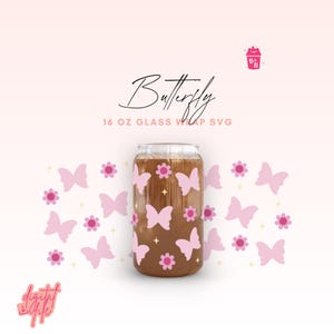 Papillon Libbey verre Svg, Svg printemps pour lunettes Libbey, joli gobelet en verre Svg, Svg papillon can de tasse, fleurs, Cricut & camée Silhouette