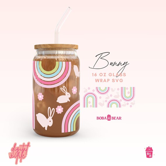 Boho Easter Bunny Glass Wrap SVG: 16oz Libbey Can Cutfile (Digital Download)