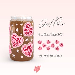 Mädchen Power Libbey Glasverpackungen svg, Girly Cup svg, Herzen 16 Unzen Glasdosenverpackung, Glasdose Png, Girly Png, süße Cricut-Svg-Designs, Silhouette