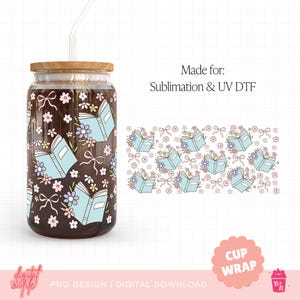 Envoltura de vaso de vidrio para amantes de los libros (PPT), PNG para amantes de los libros (Libbey 16 oz), envoltura de vidrio de 16 oz, envoltura de vaso de lectura (PPT), diseños PNG UV DTF de moda
