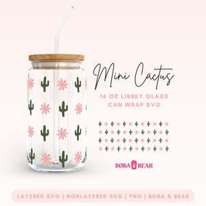 Mini Kaktus Libbey Gläser SVG, 16 Unzen Glasdosenverpackung, Boho Glasdosen svg, Glastassen svg, Libbey Glas 16 Unzen Cut-Datei, trendige Dosenglas-Svg