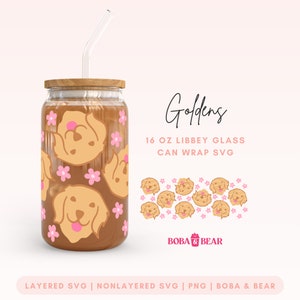 Dog Glass Can Cutfile, Libbey Svg Designs, Giftful Glass Cans, Ice Coffee Glass Svg, Libbey Glass Designs, Dog Mom Svg, Dog Cup Wrap Svg