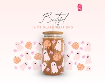 Ghost Libbey Glass Svg, Embalagem de lata de vidro de 16 onças, Lata de vidro de abóbora Svg, Copo de vidro de outono Svg, Embalagem de vidro Libbey de 16 onças, Lata de vidro de Halloween Svg