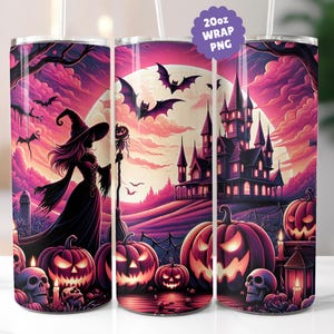 Halloween Haunted House Tumbler Wrap: Spooky Witch Bats Design (PNG Digital Download)