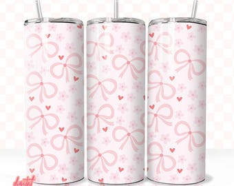 Bows 20oz Tumbler Sublimation PNG, Coquette Tumbler Design