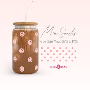 Smiley Libbey Svg, Groovy Libbey Svg, Boba e Bear, Libbey Svg Designs, latas de vidro, copo de café gelado Svg, Svg Glasswrap