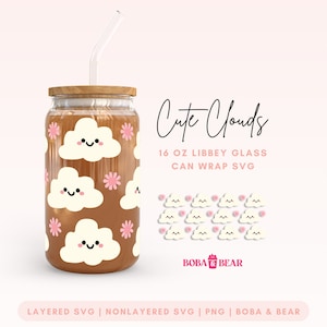 Cloud Libbey Glass Svg, 16oz Glass Can Wrap, Kawaii Glass Can Svg, Cute Glass Cup Svg, Libbey Glass 16oz Cut File, Beer Can Glass Svg